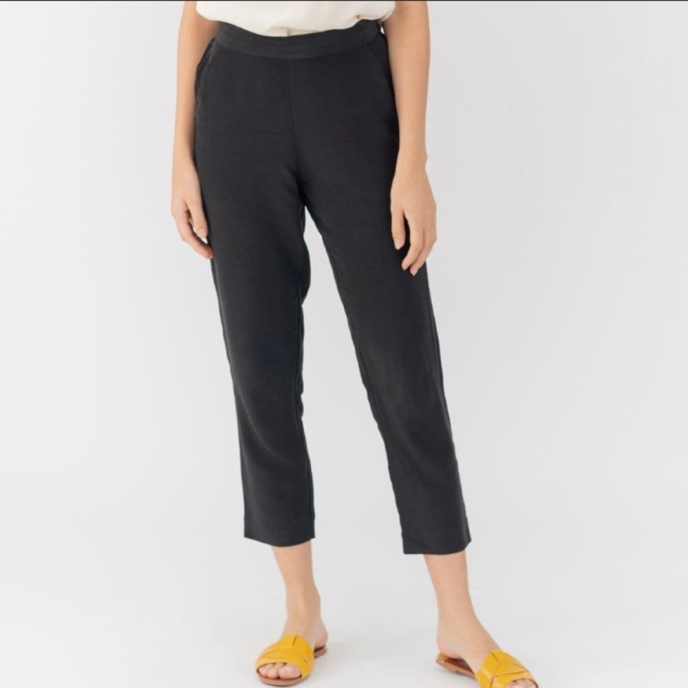 NWT Grana Silk Ankle Pants Black Flat Front
